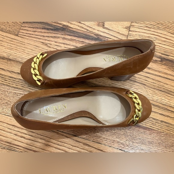 Lauren Ralph Lauren Women’s  Cow Leather Pumps Size 7B Brown Block Heels - Picture 5 of 11